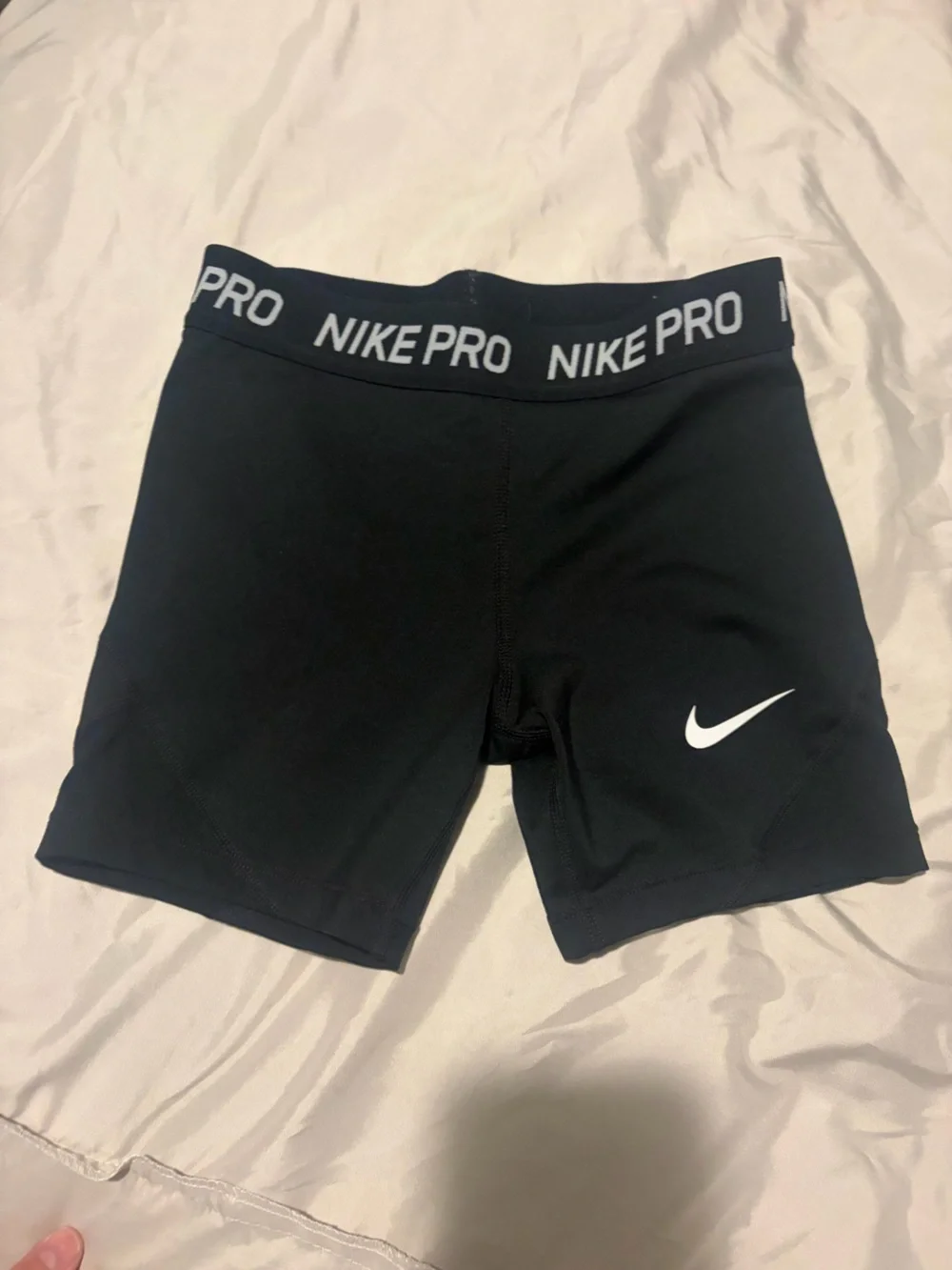 Nike Pro Black Athletic Compression Shorts with White Swoosh